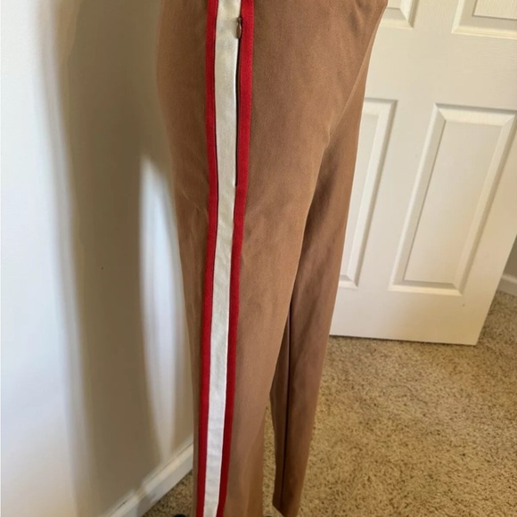Anthropologie Maeve Martine Ponte track pants Tan with Red Stripe - Picture 6 of 7